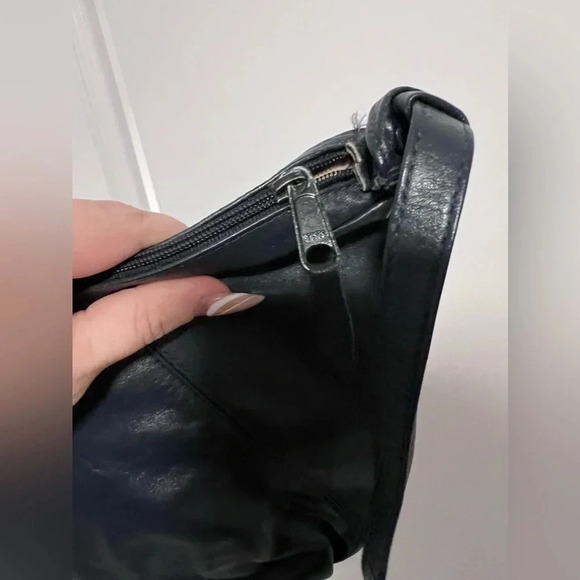 Vintage | Genuine Leather Navy  Half Moon Crossbody Purse - Picture 7 of 10